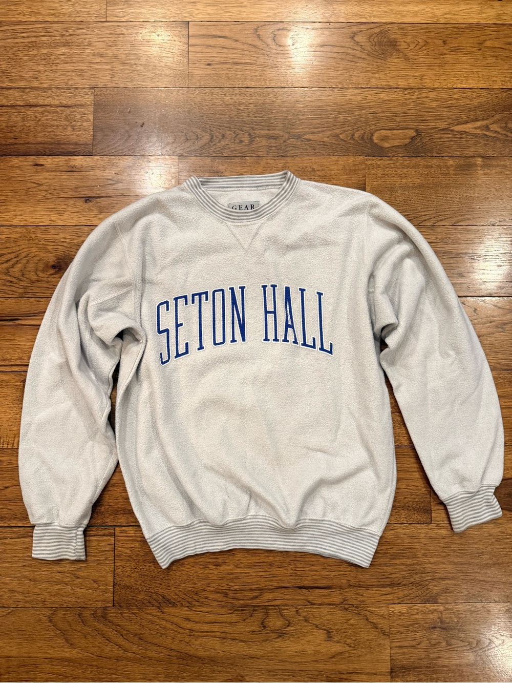 Seton Hall Crewneck Sweater - Light Gray with Blue Lettering
